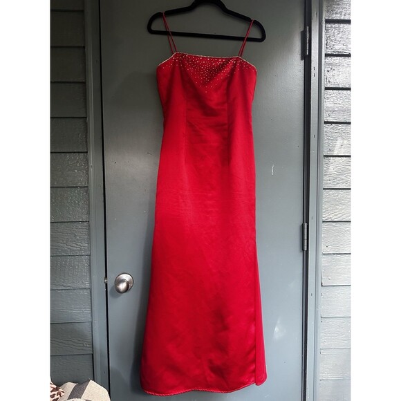 Vintage 90s Y2K Zum Zum Niki Livas Prom Gown Red Dress Rhinestone Fairy Corset 5 - Picture 1 of 11